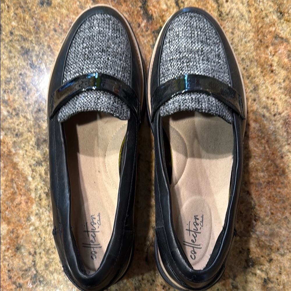 Clarks Black and Gray Loafers with Comfort Fit-new